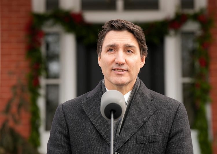 Prime Minister Justin Trudeau of Canada delivers an announcement outside Rideau Cottage in Ottawa on Monday, Jan. 6, 2025. Image: AP