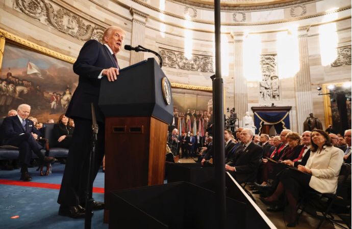 President Donald Trump’s address during the 60th Presidential Inauguration on Monday. Image: NPR.