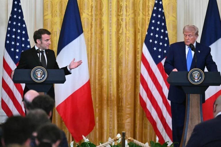 U.S. President Donald Trump with French President Emmanuel Macron hold a joint press conference the White House in Washington, D.C., U.S., February 24, 2025. Image credit: Getty Images