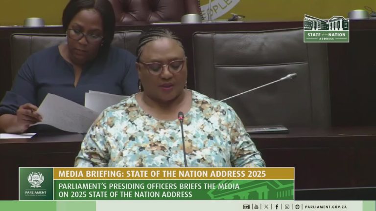 National Assembly Speaker Ms Thoko Didiza briefs the media on the State Of the Nation Address readiness today. Image: South African Government shared via X @GovernmentZA.