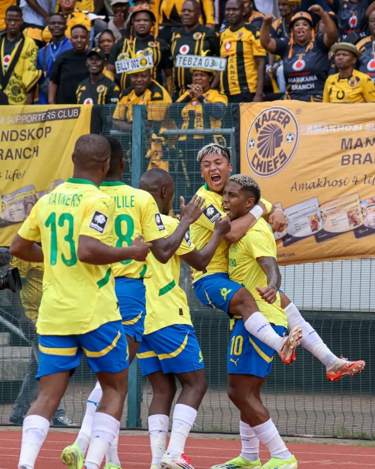 Masandawana celebrating a catastrophic goal from Ribero assisted by Rayners. Image : Mamelodi Sundowns