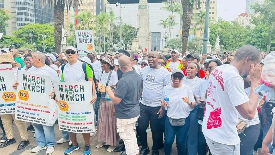 Hundreds of KwaZulu-Natal people marched from Durban’s King Dinuzulu Park to the City Hall, in protest against illegal immigration in the country. Images: Lwazi Hlangu.