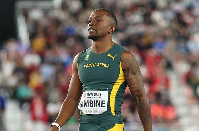 Akani Simbine crosses the line in Botswana, clocking an impressive 9.90 in his season opener. Source image: News24