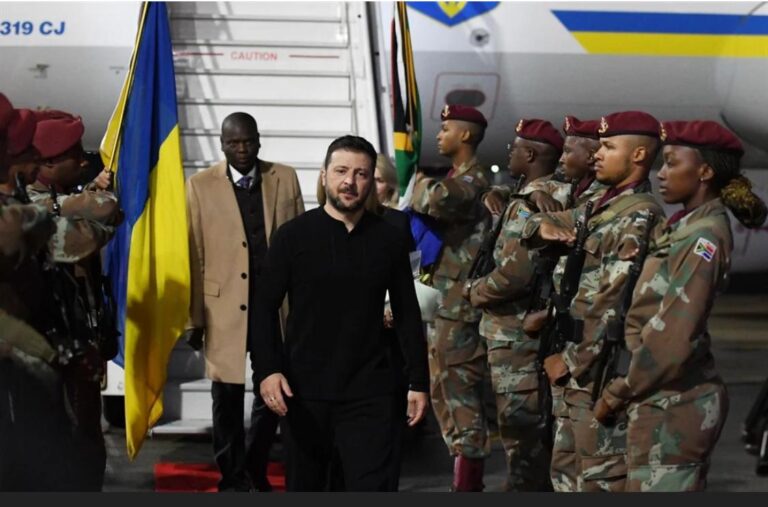 Ukraine President Volodymyr Zelenskyy says he is cutting short his official trip to South Africa and returning home after a Russian strike on Kyiv. Image: GCIS.