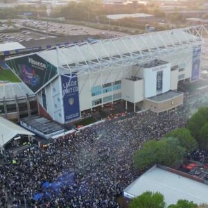 The promoted Leed United to English Premiership League is celebrating promotion from Championship.