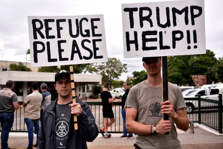 On February 15, 2025, white South Africans congregated outside the US Embassy in Pretoria to talk about the country's problems, including unemployment, land confiscation, their safety, and President Donald Trump's offer to grant farmers refugee status in the US. Image: Nigel Sibanda.