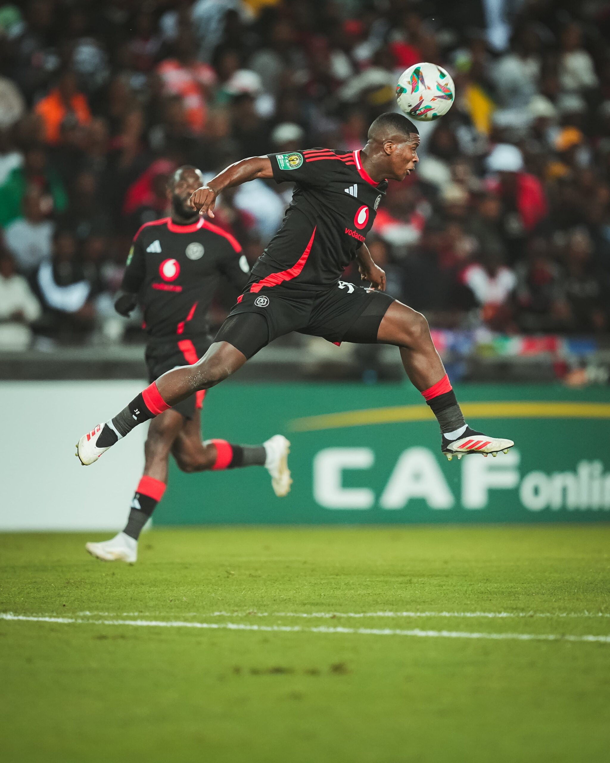 Orlando Pirates defenders securing Sipho Chaine another clean sheet by holding MC Alger's strikers for 90+ minutes. Image: Orlando Pirates shared via Facebook.