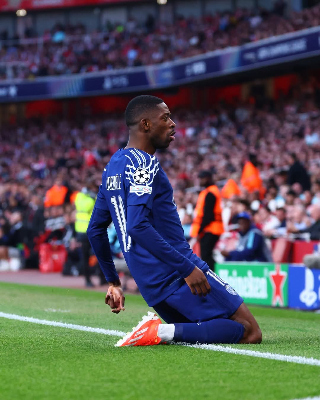 Dembele's celebration after scoring an early goal to secure the win. Image: PSG shared via Facebook.