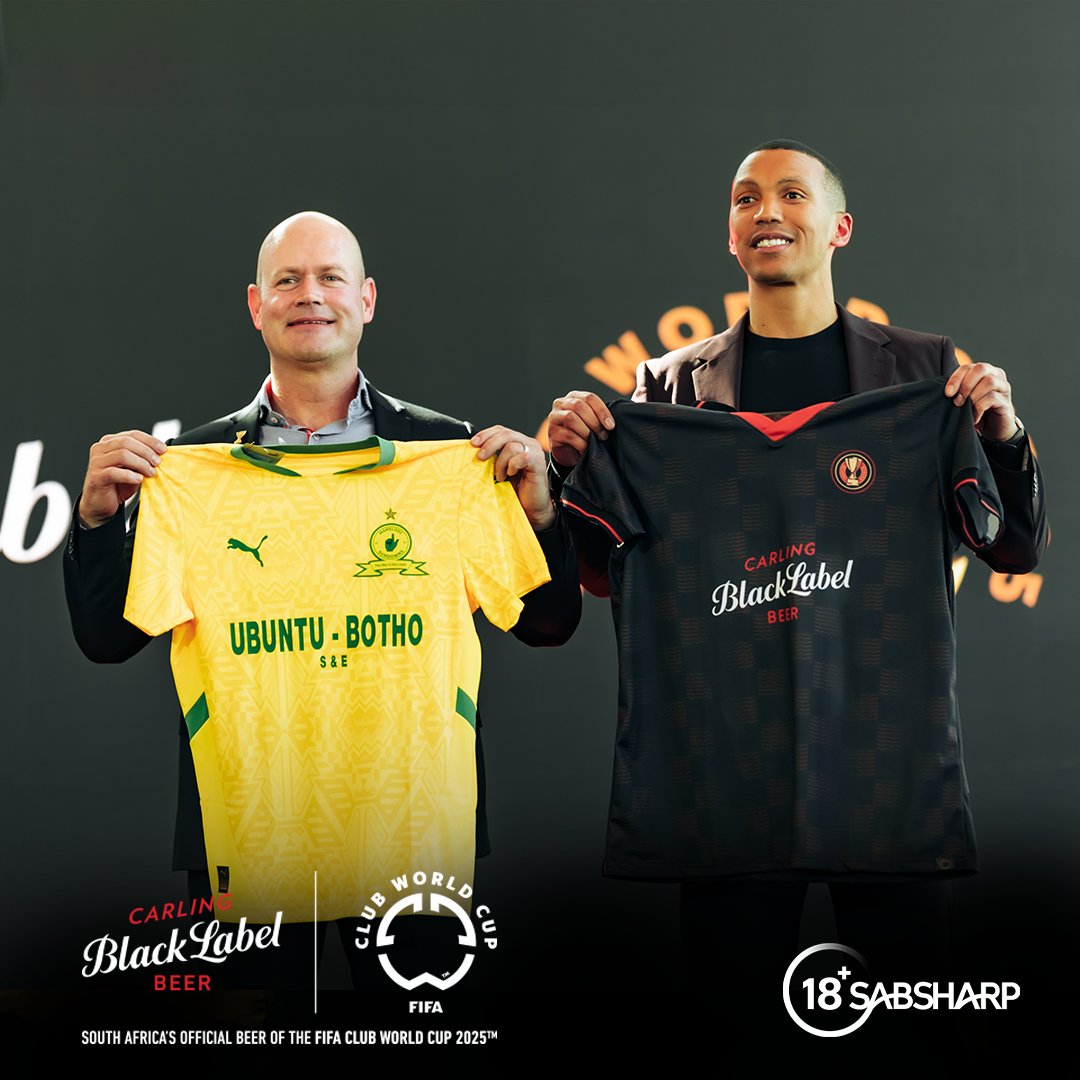 Carling Black Label confirming to be sponsoring Mamelodi Sundowns at the Club World Cup 2025. Image: Carling Black Label shared via X @blacklabelsa.