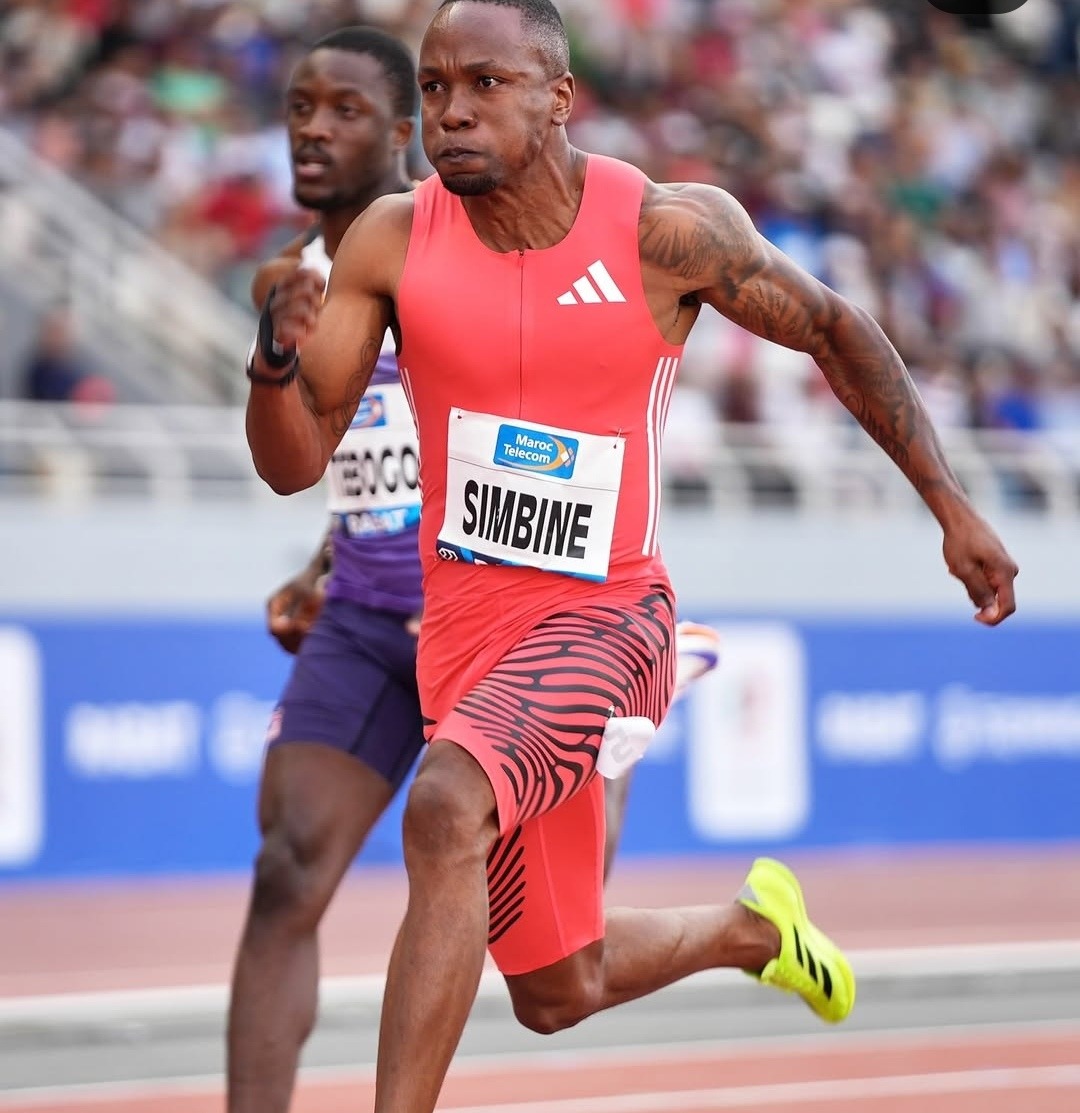 Akani Simbine crosses the line first in Rabat, notching his third Diamond League win of the season. Image: World Athletics shared via Instagram @worldathletics.
