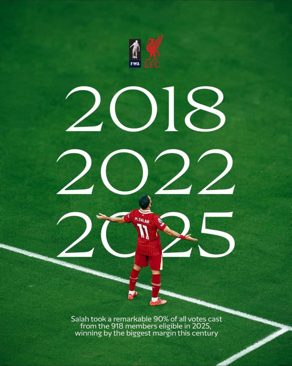 Liverpool's forward cheering to the crowd after winning the English Premiership League 2024/25. Image: Mohamed Salah shared via X @MoSalah.