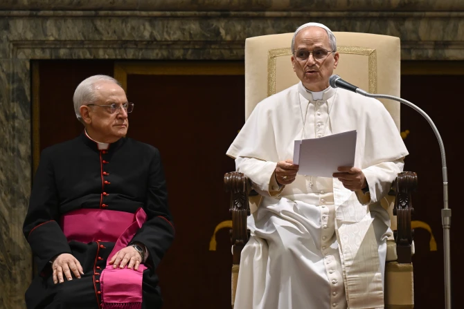 Pope Leo XIV addresses members of the Diplomatic Corps. Source image: Catholic News Agency