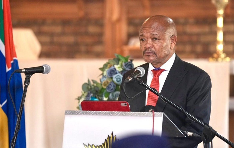 Police Minister Senzo Mchunu speaking at the funeral service of Boipelo Senoge, who was one the constables that were found dead after going missing for about week. Image: SAPS shared via X @SAPoliceService.