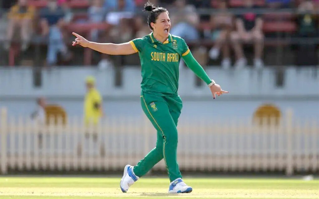 Image Caption: Marizanne Kapp in action—the veteran all-rounder will earn her 150th cap on Saturday. Image: Marizanne Kapp shared via X @kappie777.