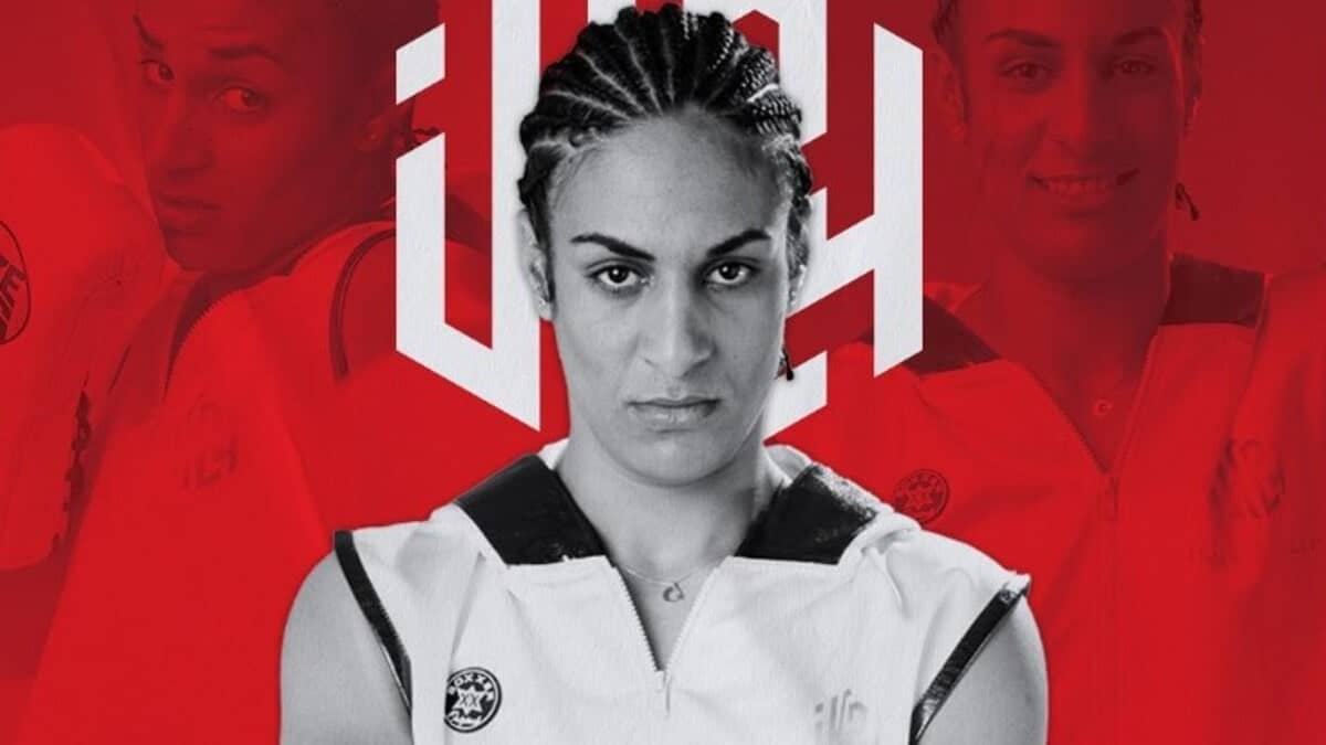 Imane Khelif at the 2023 Paris Olympics – now at the centre of World Boxing’s gender testing policy. Source image: World Boxing News