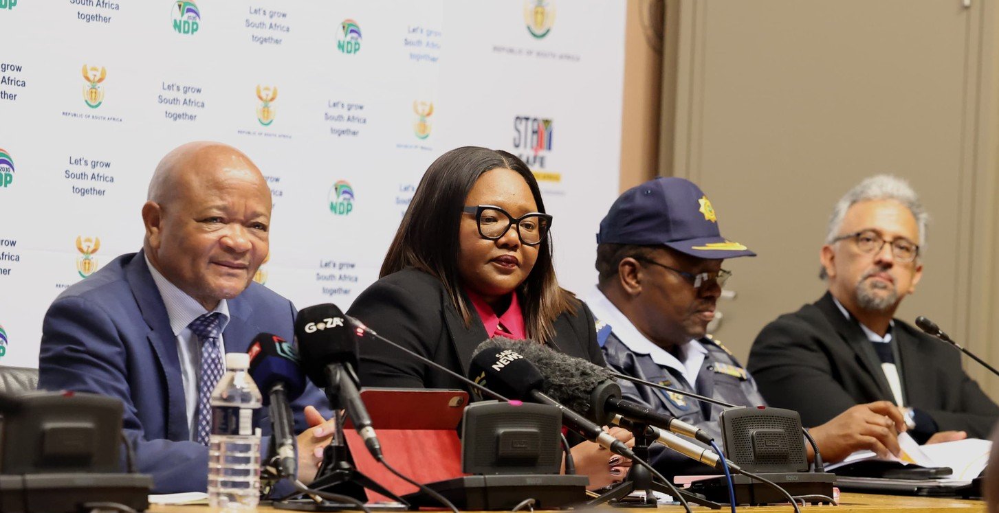 Minister of Police, Honourable Senzo Mchunu and Minister of Basic Education lead the national launch of the School Safety Protocol. [@SAPoliceService via Facebook]