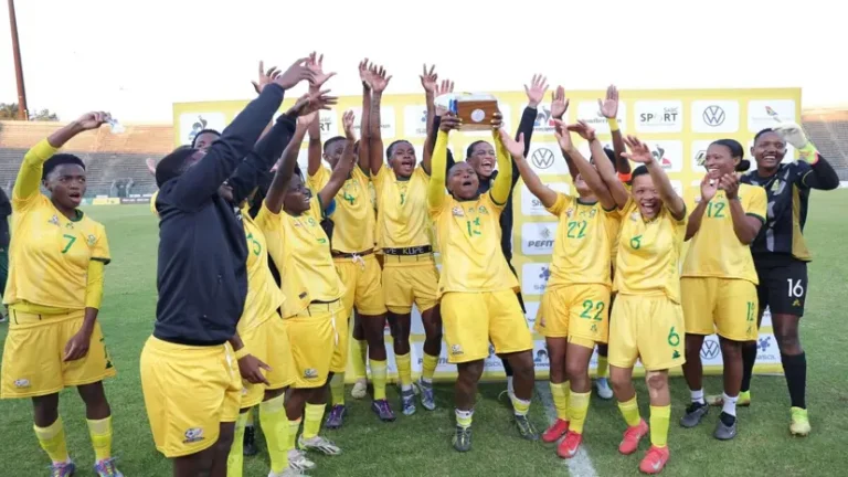 Banyana Banyana celebrate their Three Nations Series triumph at Lucas Moripe Stadium. Image: Banyana Banyana shared via X @Banyana_Banyana.