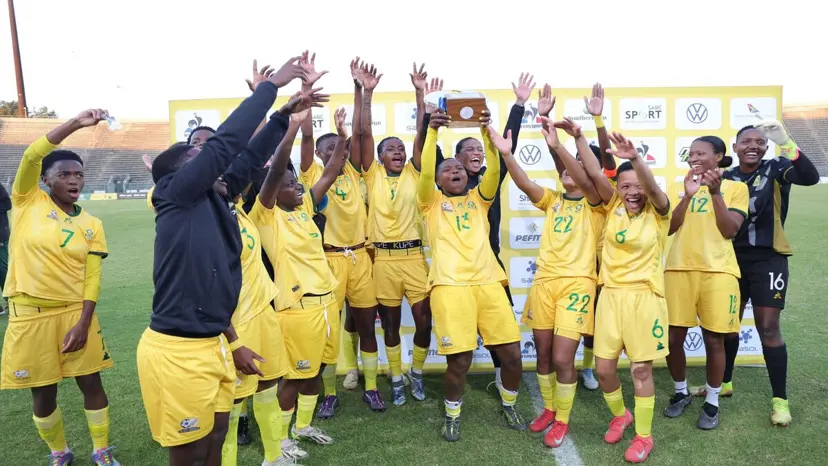 Banyana Banyana celebrate their Three Nations Series triumph at Lucas Moripe Stadium. Image: Banyana Banyana shared via X @Banyana_Banyana.