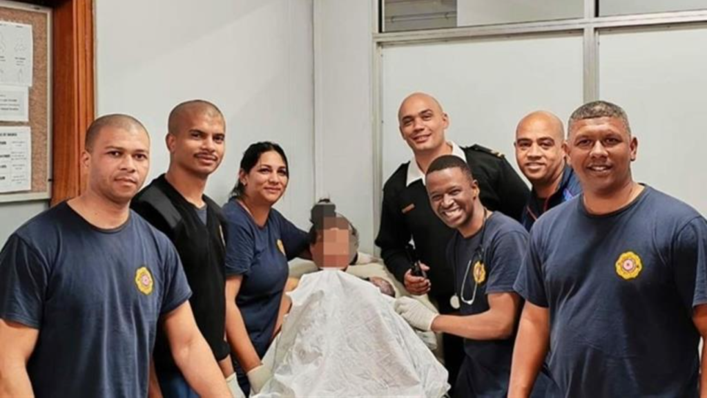 Caption: The on-duty Ottery Fire Station firefighters who helped a pregnant woman deliver baby Lagen on 24 July. [City of Cape Town]