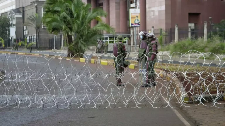 Razor was laid out in one of the main roads leading to Nairobi as the government warned it wouldn't tolerate violent protests on 7 July, 2025. Image: AP Photo via The Canberra Times.