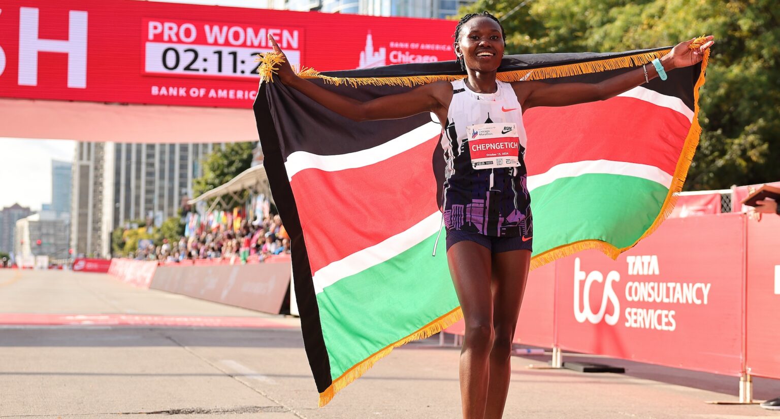 Ruth Chepngetich’s record-breaking run is now under scrutiny after a doping-related suspension. Image: Michael Reaves/Getty Images.