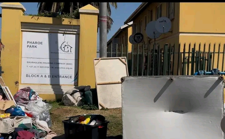 Furniture outside a block of flats