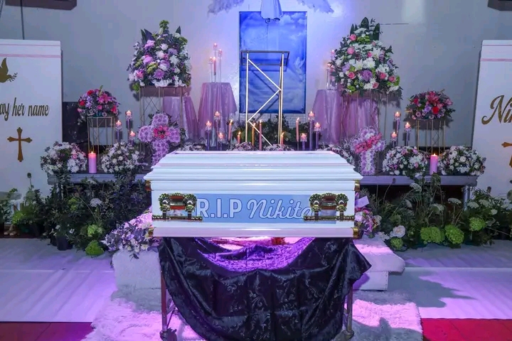 Coffin of four-year-old Nikita at her funeral in Eldorado Park