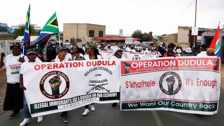 A group of Operation Dudula members marching in Soweto.