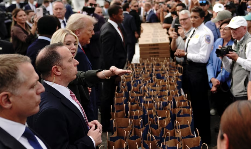 Trump hands out Pizza and Hamburgers