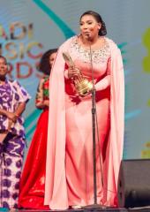 Laconco delivering her acceptance speech after winning Podcast Presenter of the Year on 2 August 2025, celebrating the achievements of South African women in music and media. Image: Laconic shared via Instagram @_laconco.