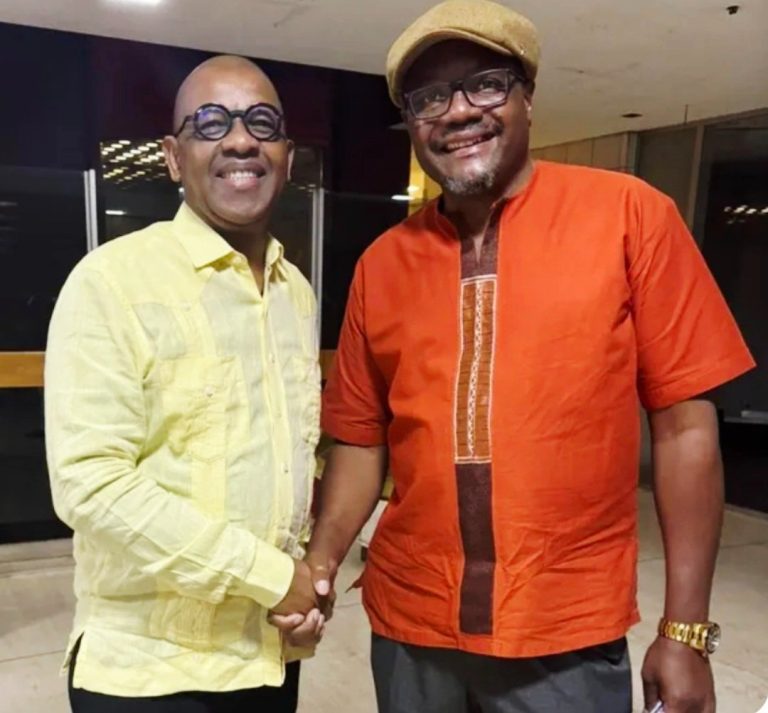 Dali Mpofu and Hopewell Chin’ono at Johannesburg event launching Job Sikhala’s biography, discussing African unity, politics, and historical struggles.