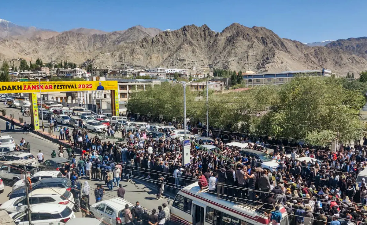 Protestors gather in Leh, Ladakh