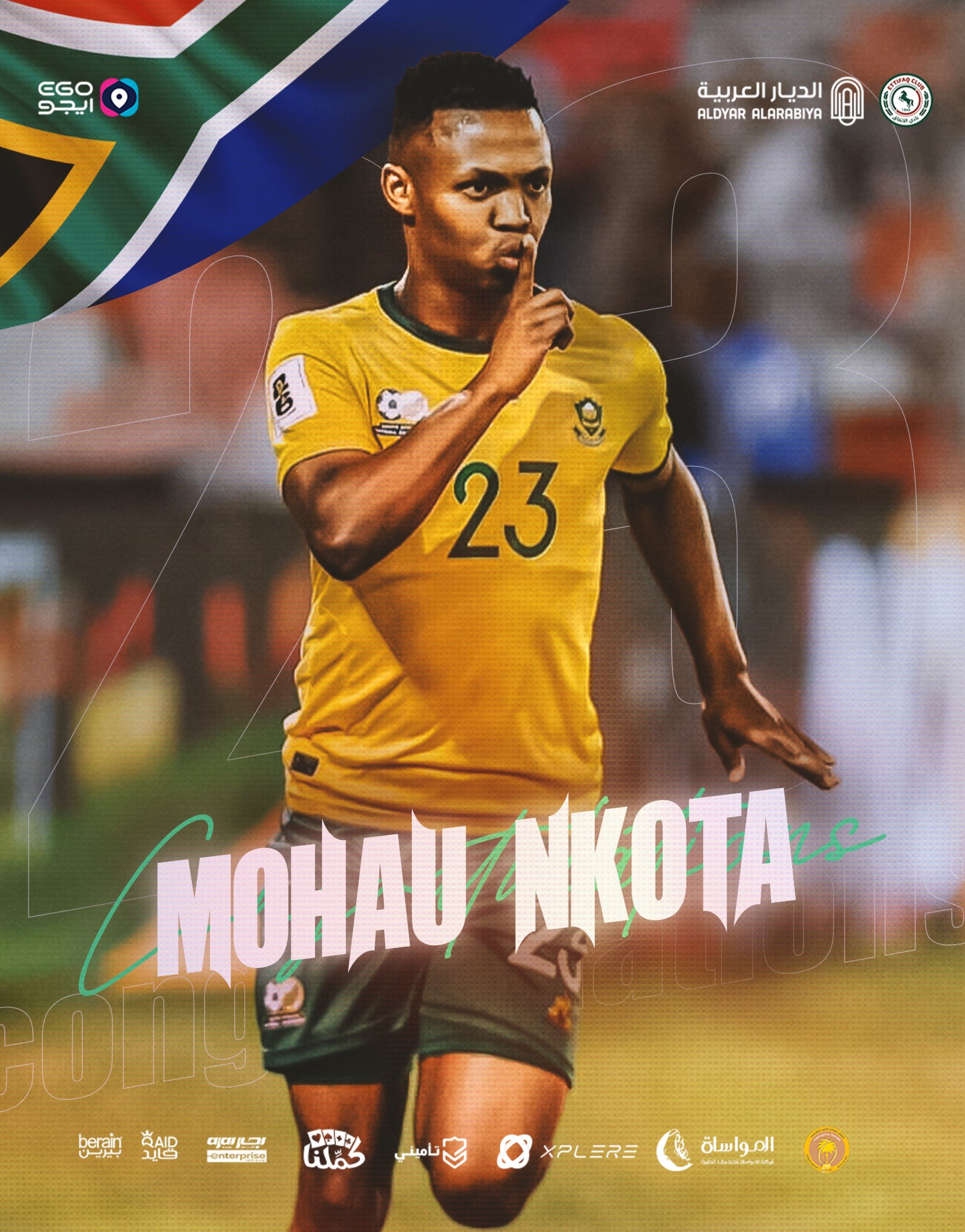 Ettifaq congratulates Mohau Nkota for scoring for Bafana Bafana.