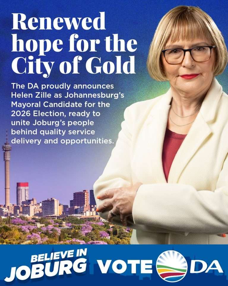 Helen Zille is the DA mayoral candidate for Johannesburg.