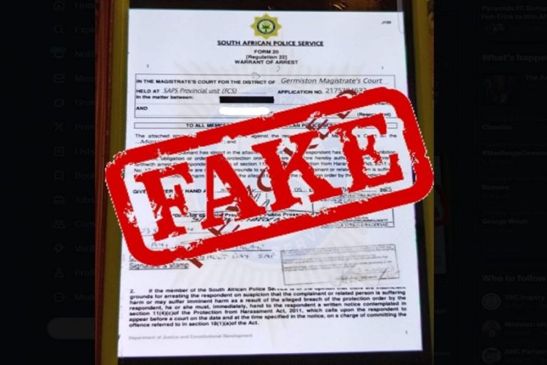 Fake SAPS Letters warning poster distributed by SAPS
