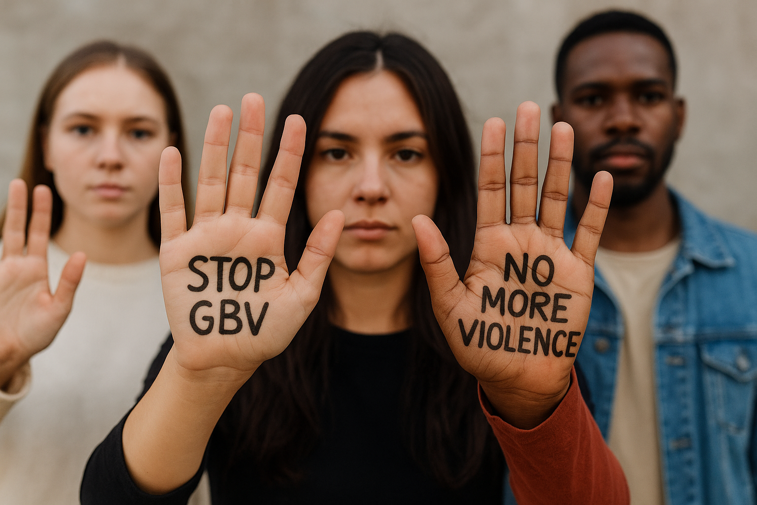 196 suspects nabbed GBV crackdown symbolized by people raising hands with messages “Stop GBV” and “No More Violence” to demand an end to abuse.