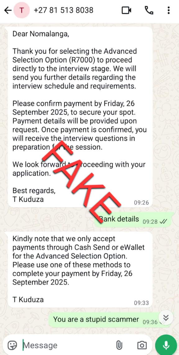 JMPD has warned the public of a fraudulent recruitment scam