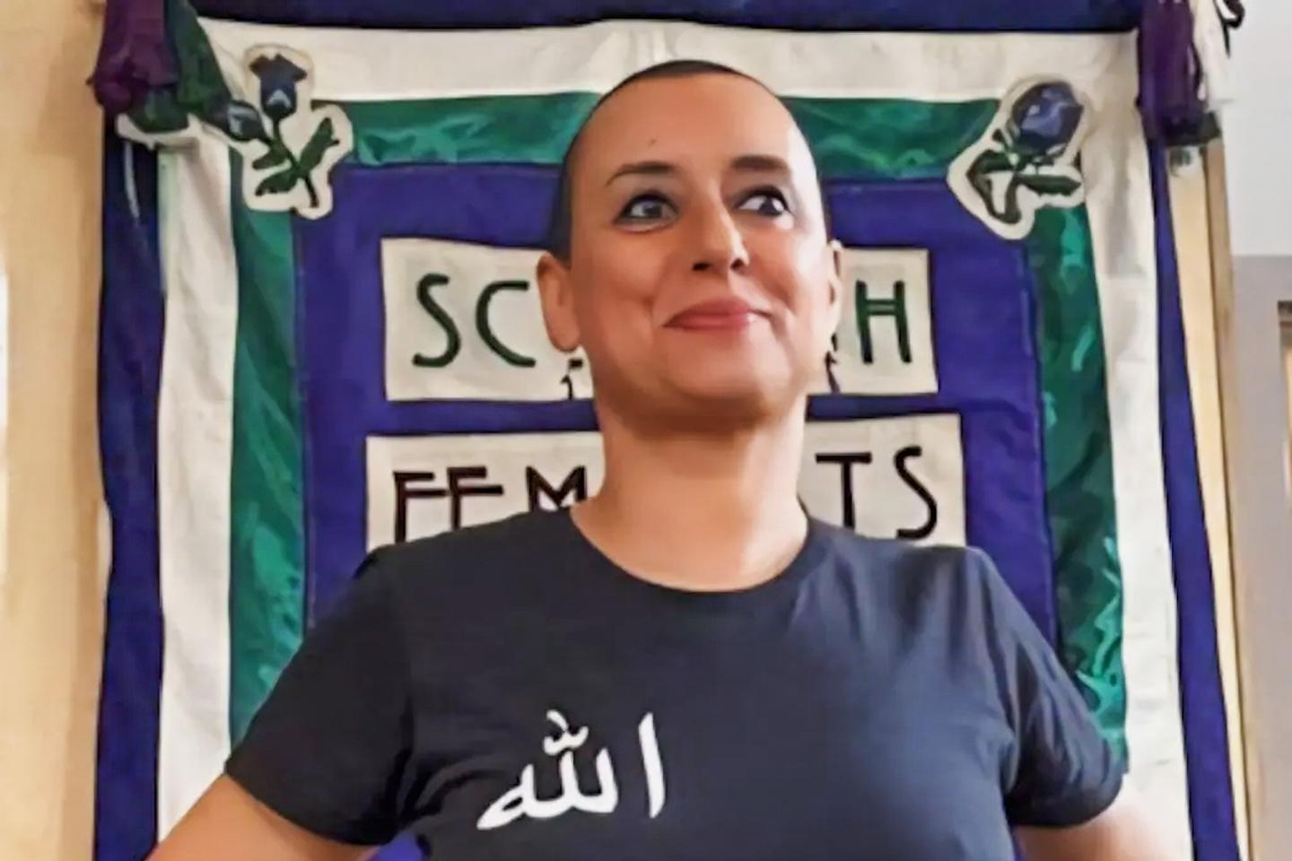 Ibtissame Lachgar wearing a controversial T-shirt