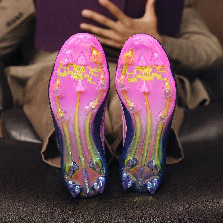 Adidas customizes Lamine Yamal soccer boots.