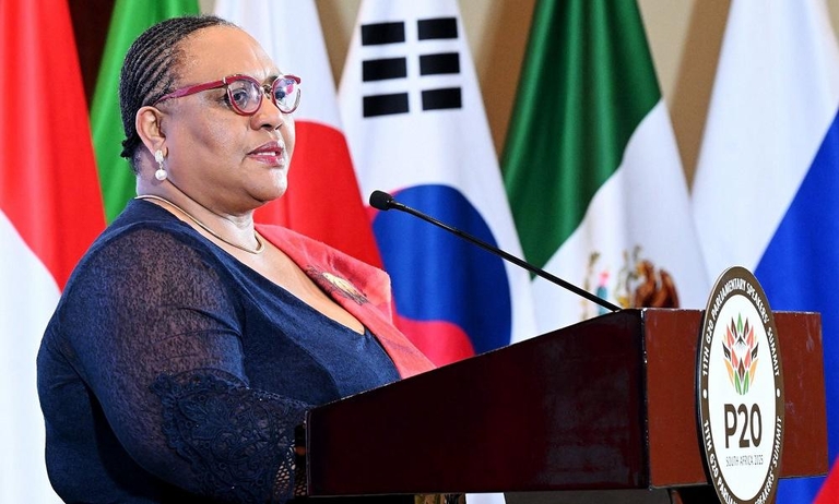 Speaker of the National Assembly Thoko Didiza during the formal handover of the G20 Parliamentary Speakers’ Summit agreements to the US Embassy in Pretoria.