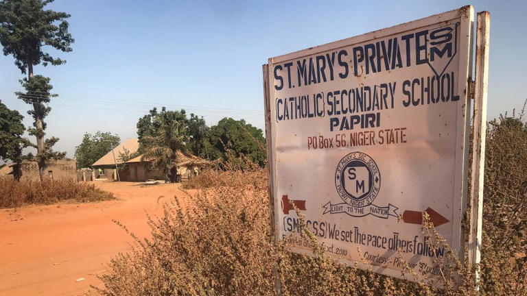 A signboard for St. Mary's Private Catholic School