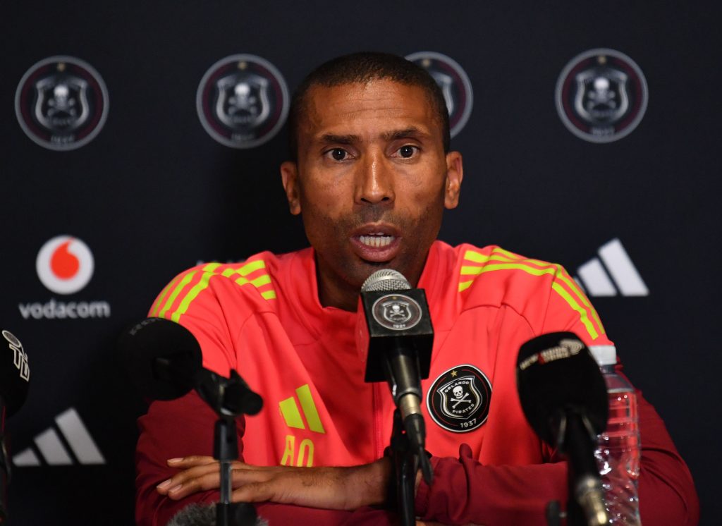Orlando Pirates Coach, Oaddou briefing the media.