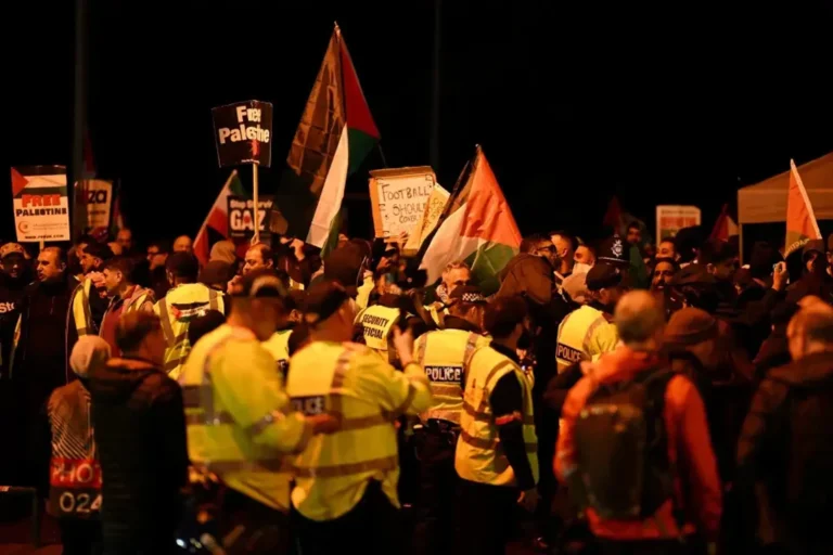 Pro-Palestine marchers at Aston Villa and Maccabi Tel Aviv match