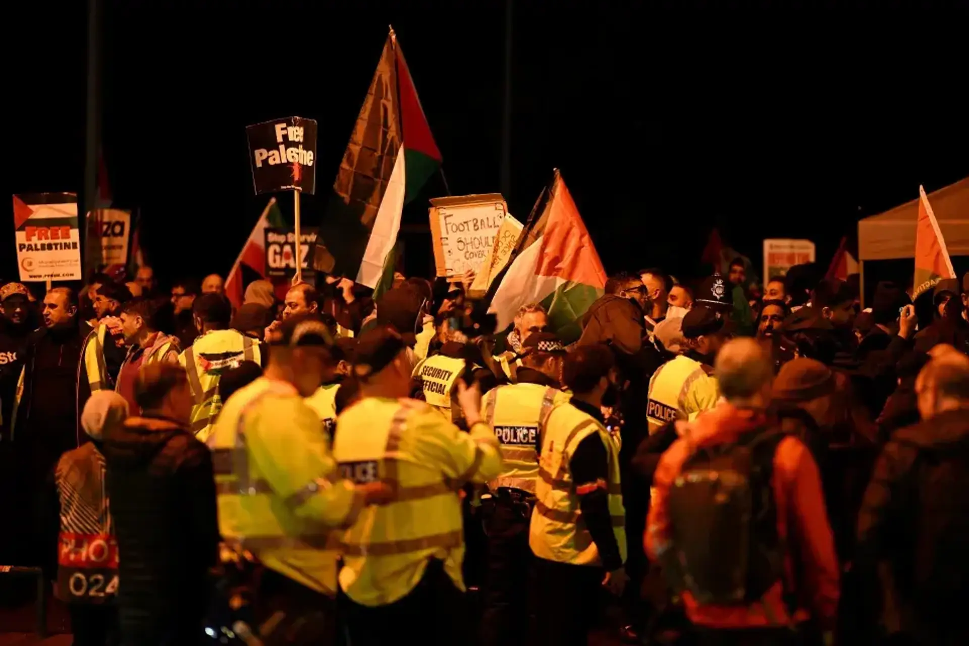 Pro-Palestine marchers at Aston Villa and Maccabi Tel Aviv match