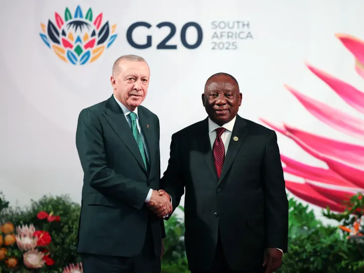 Türkiye's President Tayyip Erdogan and South African President Cyril Ramaphosa.