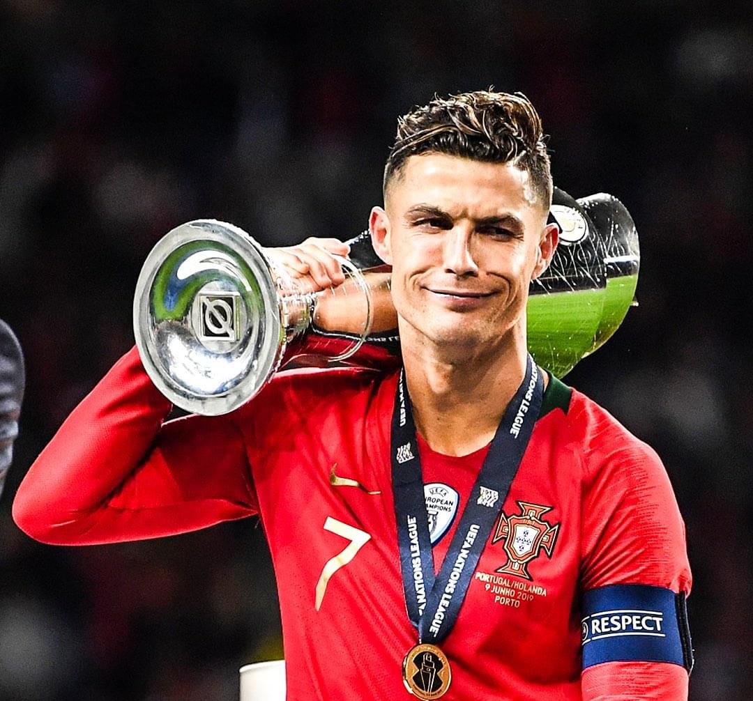 Christisno Ronaldo holding a trophy at national level.